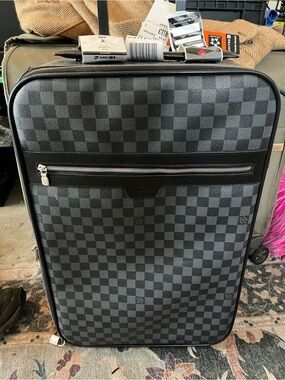 Louis Vuitton Black Checkered Rolling Carry-On Suitcase -